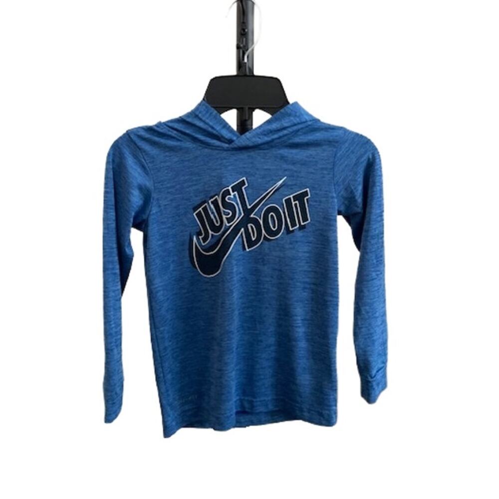 Nike Boys Dri-FIT Just Do It Hoodie Blue Heather Space Dye Size 5 4-5 YRS